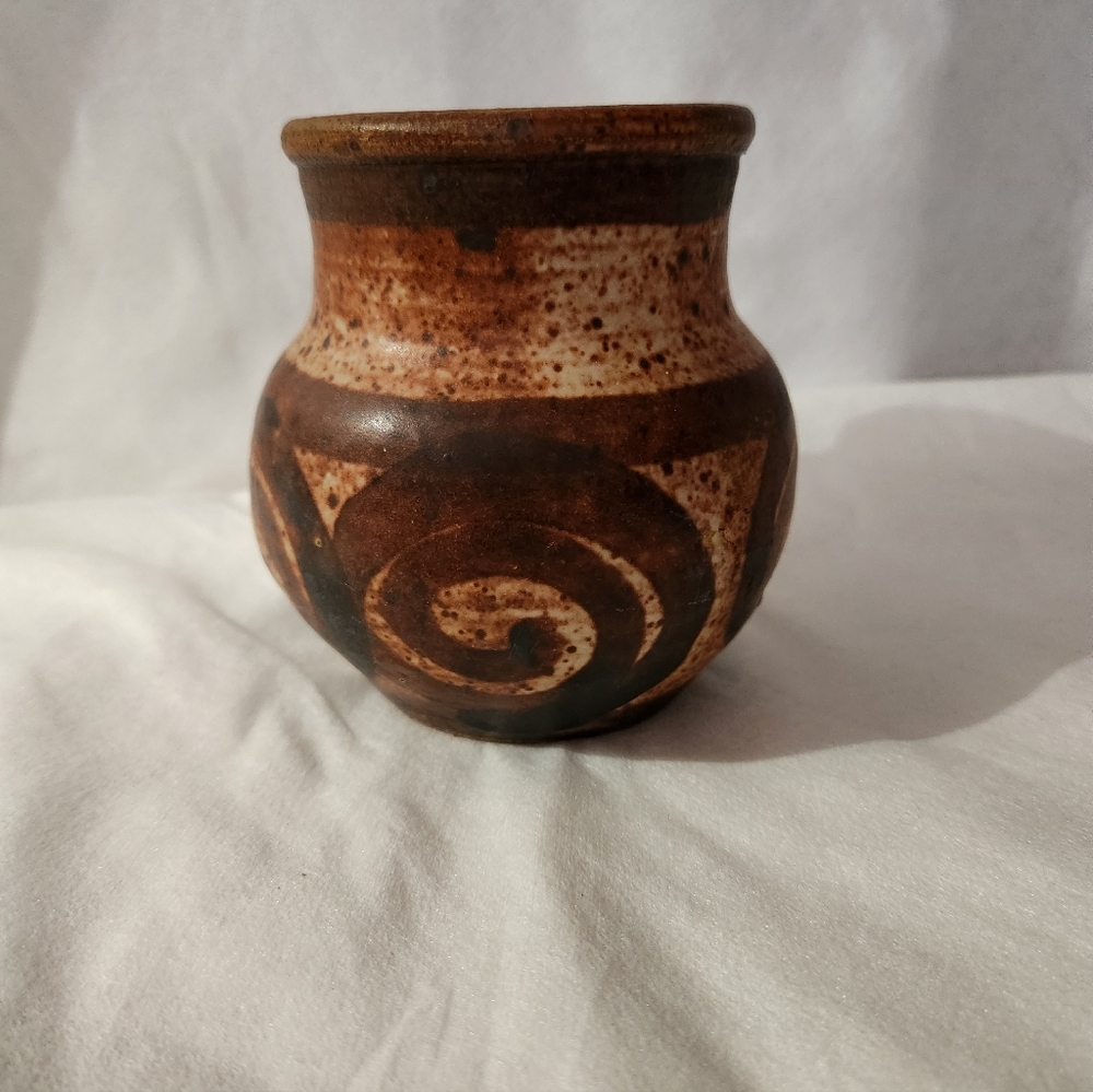 Rustic Brown Handmade Ceramic Vase Mug Artist Signed
